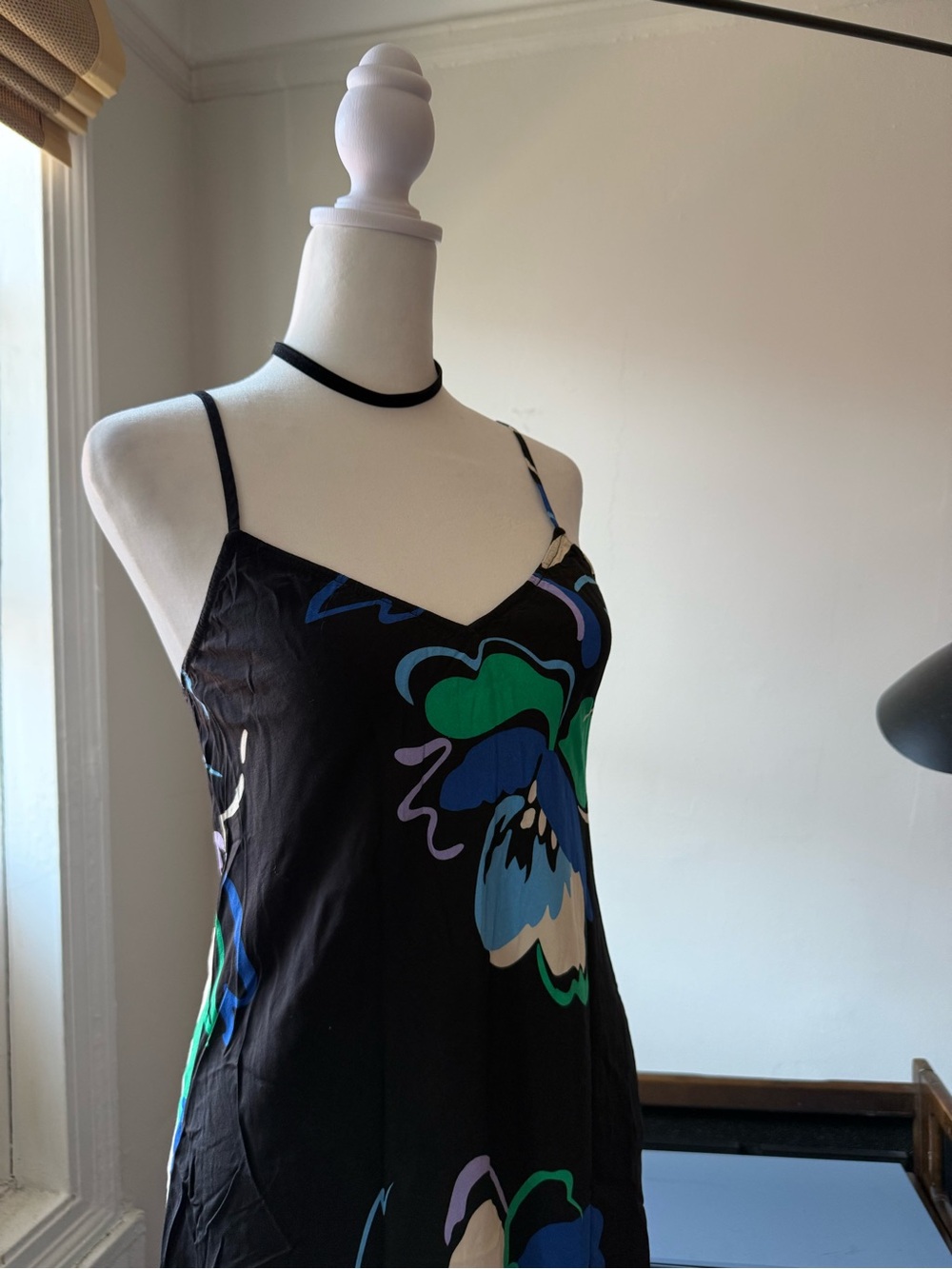 GAP Black Midi Dress with Blue & Green Floral Print